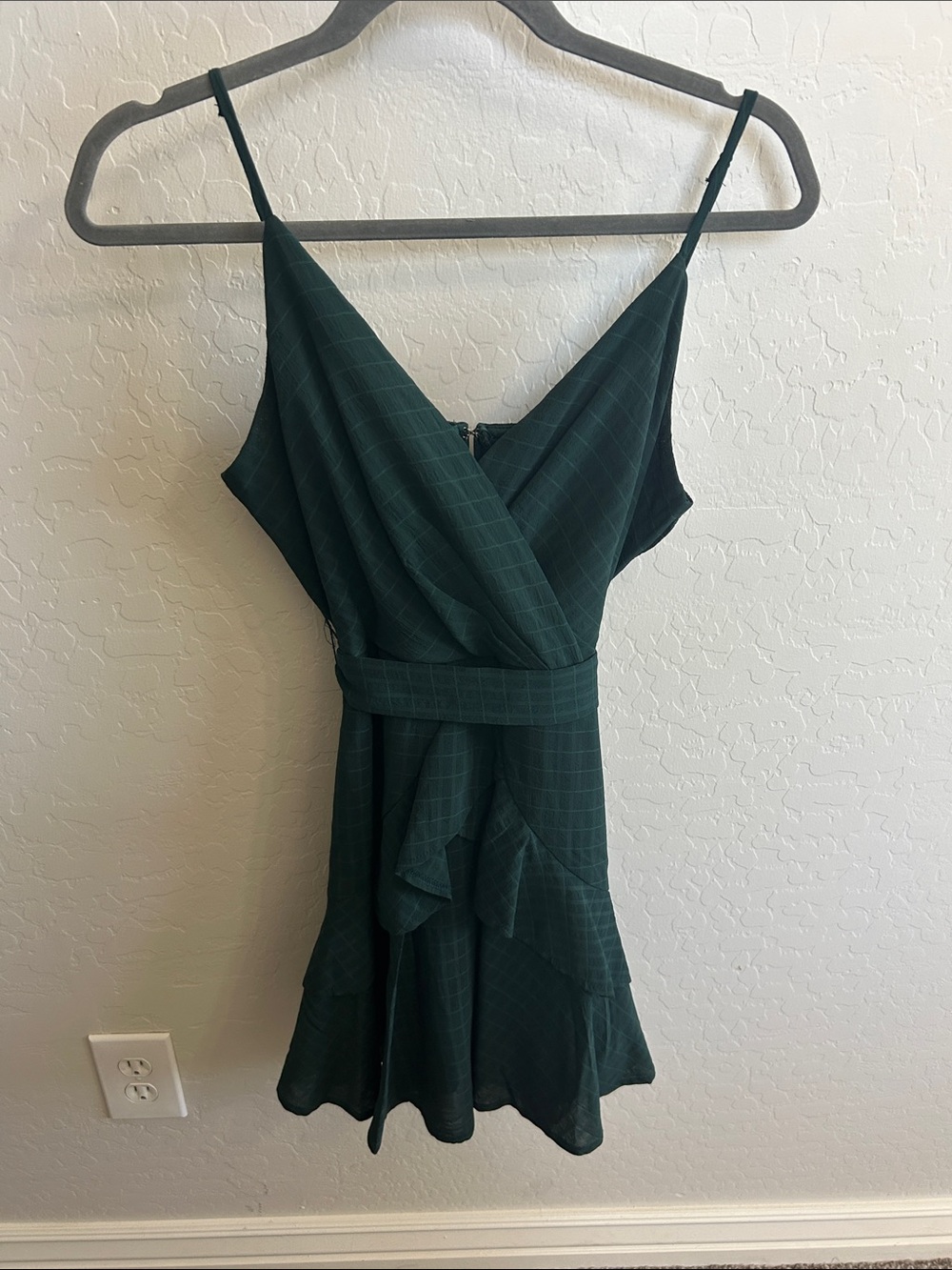 Trixxi Dark Green Spaghetti Strap Wrap Mini Dress